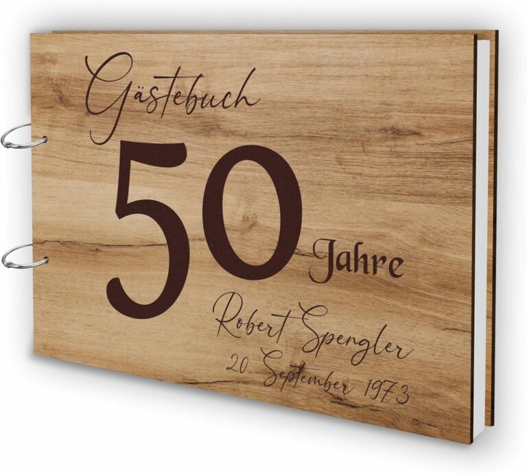 Holz Gästebuch 50 Jahre Echtholz mit individueller Lasergravur