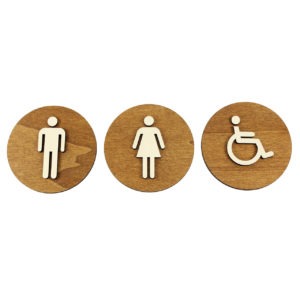 Nussbaum-Türschilder (Dunkel) "Mann, Frau und Behinderten-WC"