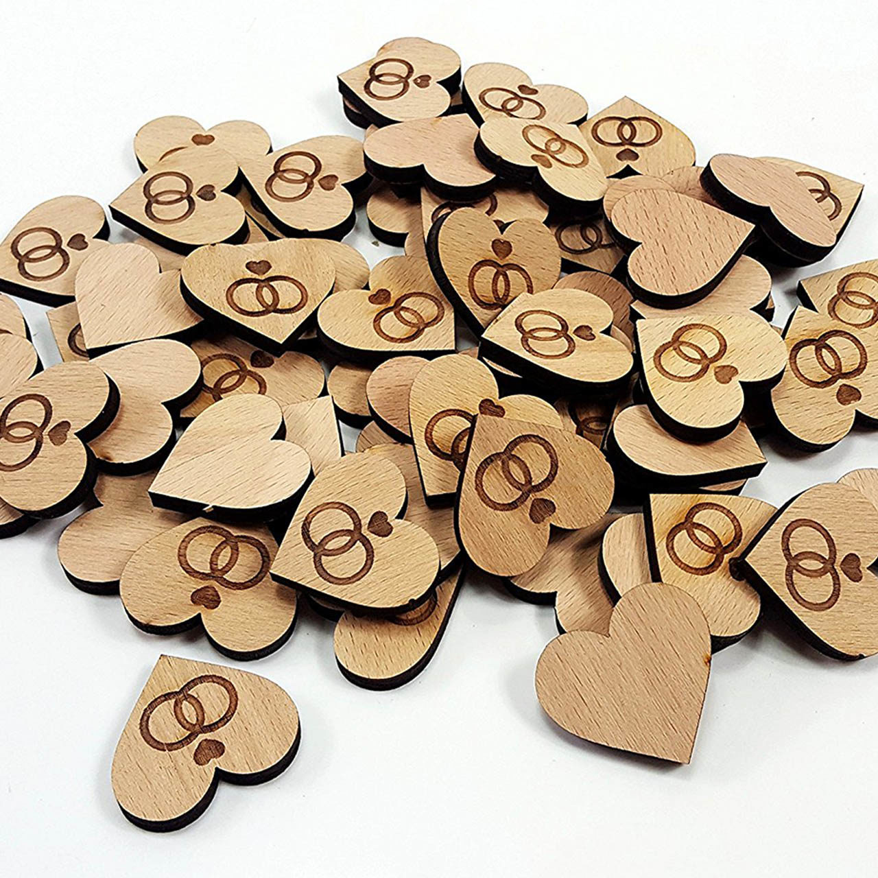 Herz-Streudeko aus Holz mit Wunschsymbol 60 Stück – Personalisiert