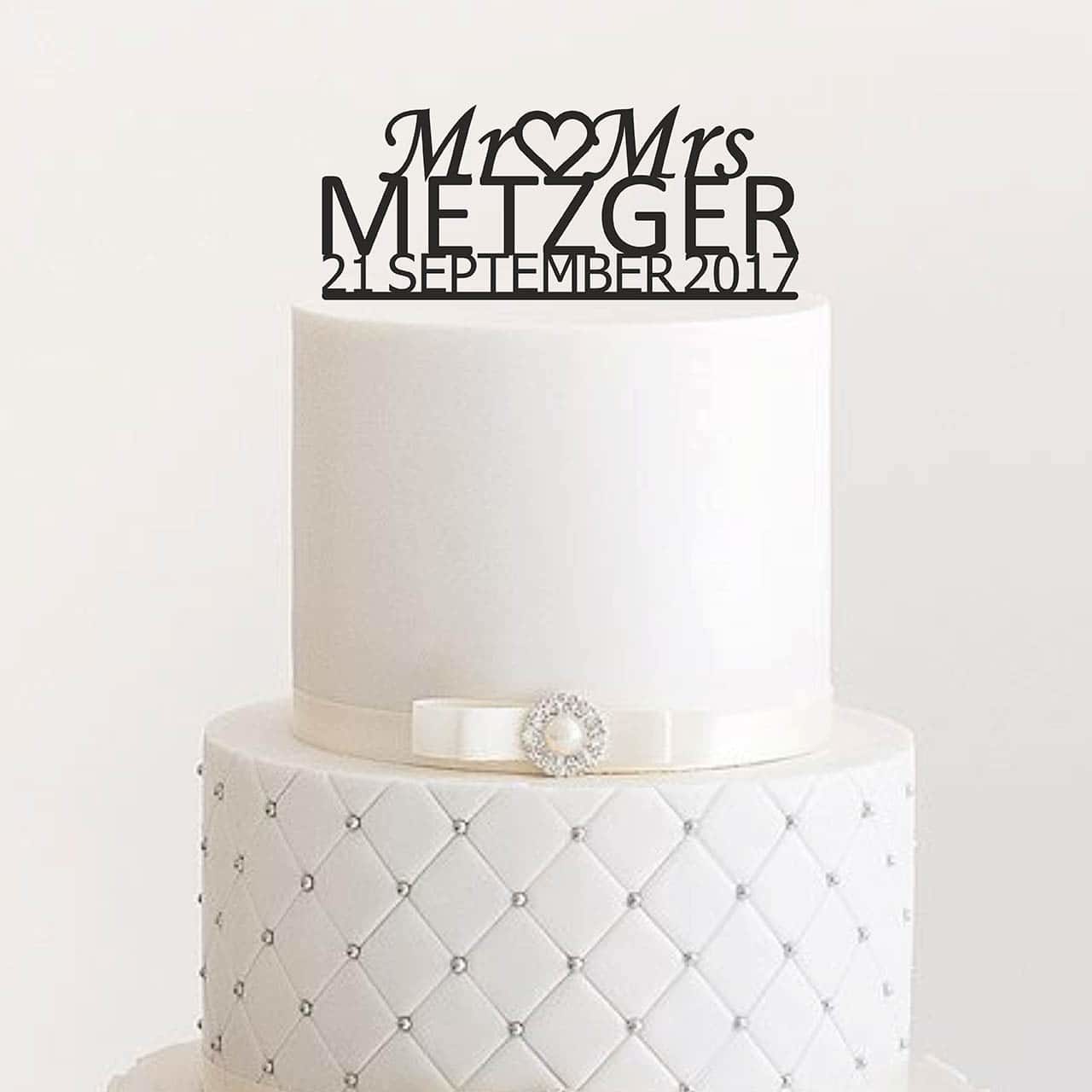 Cake Topper "Mr & Mrs mit Herz" - Personalisiert
