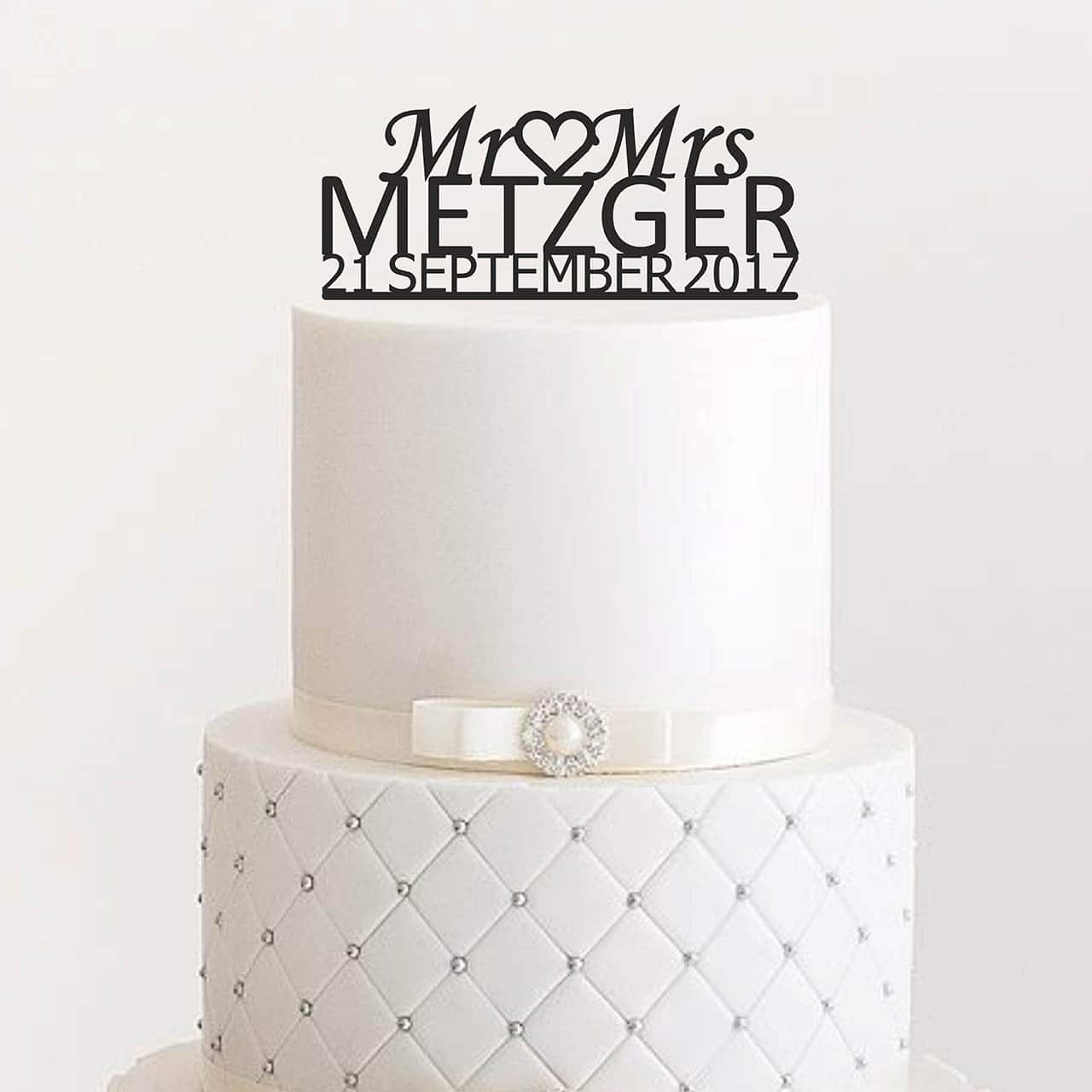 personalisiert Mr & Mrs mit Name und Herz Kuchenstecker Caketopper 