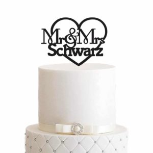 Cake Topper "Mr & Mrs. mit Nachnamen und Herz" – Personalisiert
