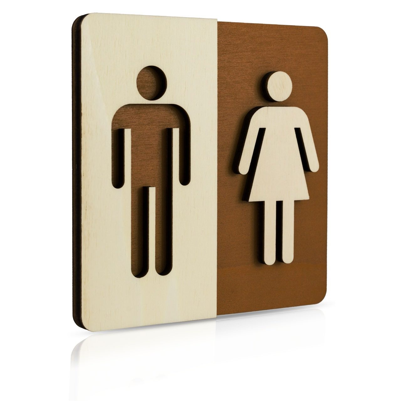 Holz-Türschild Piktogramm (Nussbaum dunkel) “Mann und Frau”
