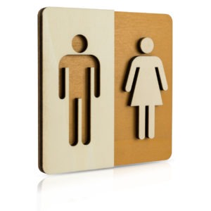 Holz-Türschild Piktogramm (Nussbaum hell) “Mann und Frau”