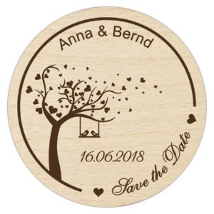 Holz-Magnet "Save The Date mit Liebesbaum" - Personalisiert
