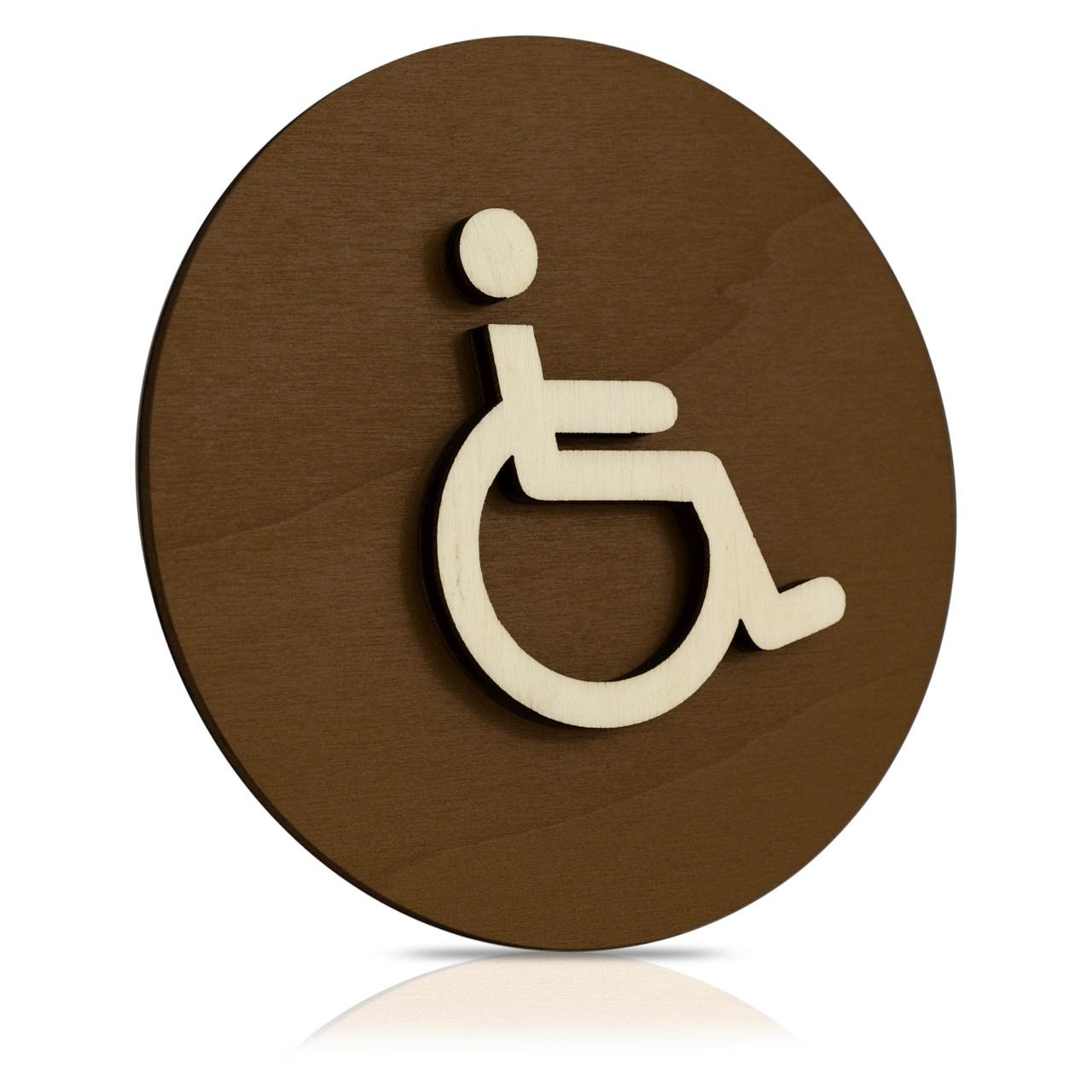Rundes Holz-Türschild (Schokobraun) "Behinderten WC"