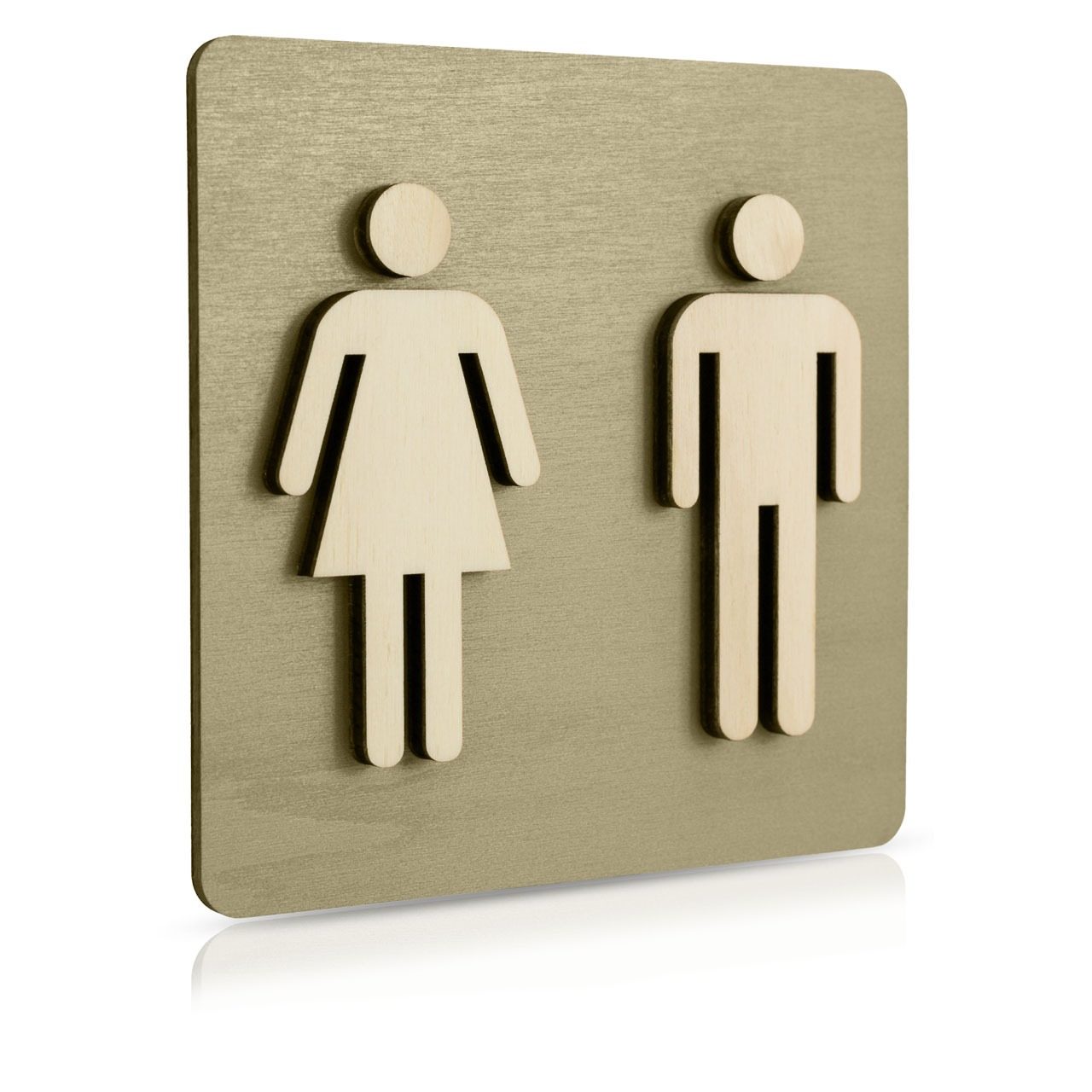 Holz-Türschild Piktogramm (Moosgrau) "Frau und Mann"