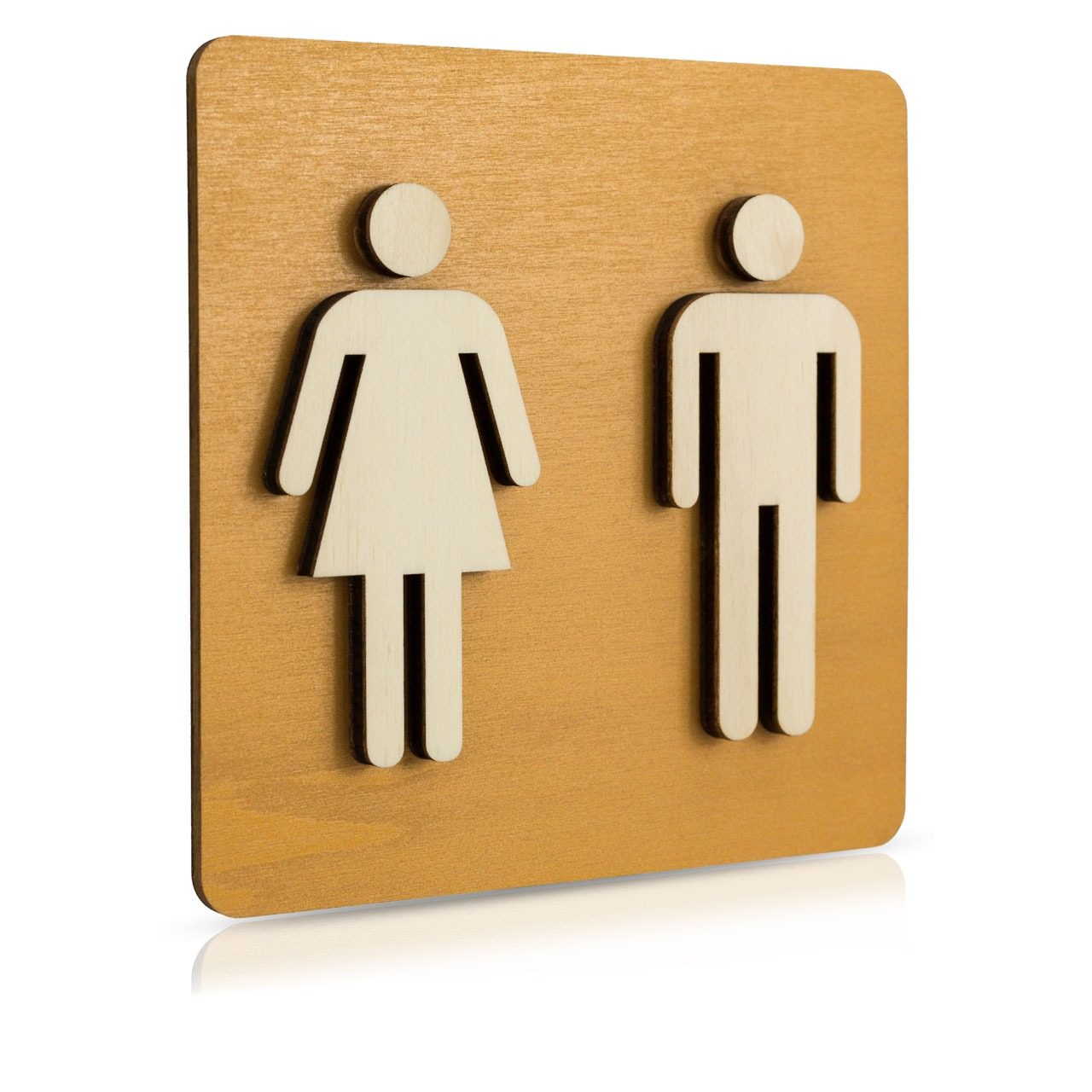 Holz-Türschild Piktogramm (Nussbaum Hell) "Frau und Mann"