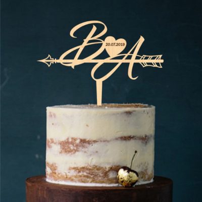 Cake Topper "Initialen mit Datum im Herz" – Personalisiert