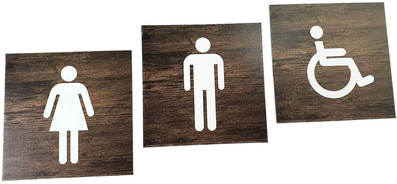 Türschild “Damen, Herren und Behinderten WC”