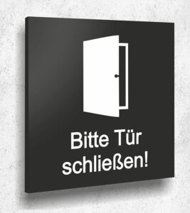 Türschild BITTE TÜR SCHLIESSEN Schild Schwarz Matt UV Druck 12 x 12cm - 3mm Acrylglas - Made in Germany Art.Nr. A2082 (1)