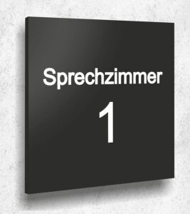 Türschild SPRECHZIMMER 1 Schild Schwarz Matt UV Druck 12 x 12cm - 3mm Acrylglas - Made in Germany Art.Nr. A 2070