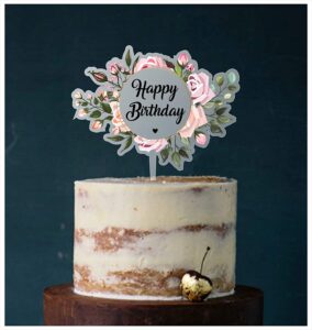 Manschin-Laserdesign Cake Topper, Happy Birthday, Geburtstagstorte Geburtstagstopper Tortentopper, Tortenstecker Geburtstag, Tortefigur Acryl, Farbwahl (Acryl Satin Weiß)