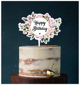 Manschin-Laserdesign Cake Topper, Happy Birthday, Geburtstagstorte Geburtstagstopper Tortentopper, Tortenstecker Geburtstag, Tortefigur Acryl, Farbwahl (Acryl Weiß)