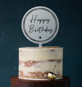 Manschin-Laserdesign Cake Topper, Happy Birthday, Geburtstagstorte Geburtstagstopper Tortentopper, Tortenstecker Geburtstag, Tortefigur Acryl, Farbwahl (Satiniert - Schwarz) Art.Nr. 5151