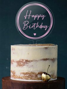 Manschin-Laserdesign Cake Topper, Happy Birthday, Geburtstagstorte Geburtstagstopper Tortentopper, Tortenstecker Geburtstag, Tortefigur Acryl, Farbwahl (Transparent - Rosa)