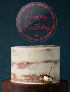 Manschin-Laserdesign Cake Topper, Happy Birthday, Geburtstagstorte Geburtstagstopper Tortentopper, Tortenstecker Geburtstag, Tortefigur Acryl, Farbwahl (Transparent - Rot)