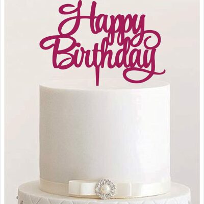 Manschin-Laserdesign Cake Topper, Happy Birthday, Tortenstecker Geburtstag, Tortefigur Acryl, Farbwahl - (Beere)