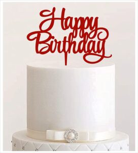 Manschin-Laserdesign Cake Topper, Happy Birthday, Tortenstecker Geburtstag, Tortefigur Acryl, Farbwahl - (Dunkelrot)