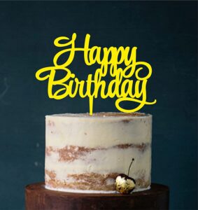 Manschin-Laserdesign Cake Topper, Happy Birthday, Tortenstecker Geburtstag, Tortefigur Acryl, Farbwahl - (Gelb)