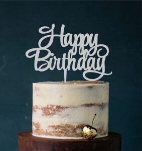 Manschin-Laserdesign Cake Topper, Happy Birthday, Tortenstecker Geburtstag, Tortefigur Acryl, Farbwahl - (Grau)