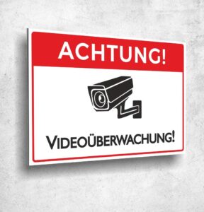 Schild Achtung Videoüberwachung UV Druck 20 x 30cm - 3mm Aluverbund - Made in Germany Art.Nr. 1023