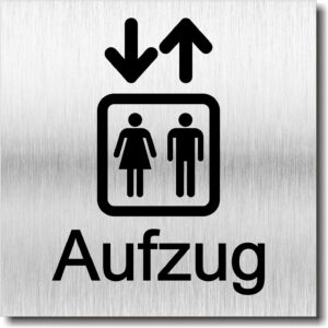 Türschild Aufzug UV Druck selbstklebend 12 x 12cm - 3mm Aluverbund - Made in Germany - Art.Nr. 2098