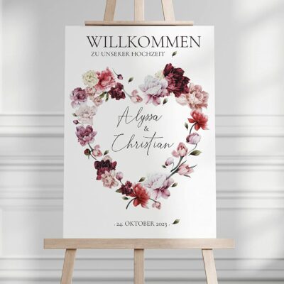 Manschin Laserdesign Willkommensschild Aluverbund personalisiert - Made in Germany - Welcome Willkommen Schild für Hochzeit (45x30cm) (1)