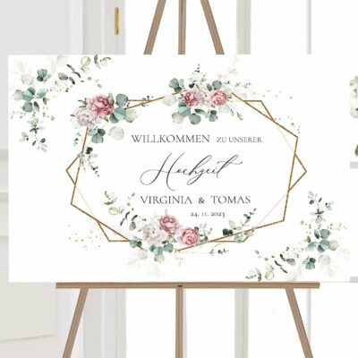 Manschin Laserdesign Willkommensschild Aluverbund personalisiert - Made in Germany - Welcome Willkommen Schild für Hochzeit (60x40cm)