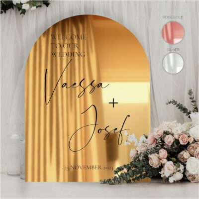 Manschin-Laserdesign Willkommensschild Acrylglas Spiegel personalisiert in veschiedenen Farben - Made in Germany - Welcome Willkommen Schild für Hochzeit (30x45cm, Gold)