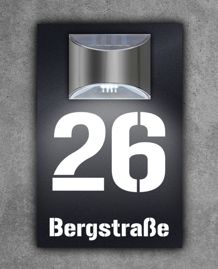 Personalisierbare Premium Acrylglas LED Hausnummer Anthrazit Matt Moderne Außenbeleuchtung Wetterfest Made in Germany H1023-1