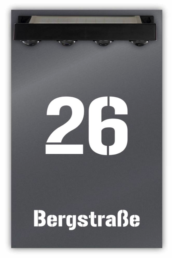 Premium Hausnummer beleuchtet mit LED Solar - RGB - inkl. 11 Farben | individuell anpassbar | Acrylglas Grau Matt | Wetterfest H1025 - Grau