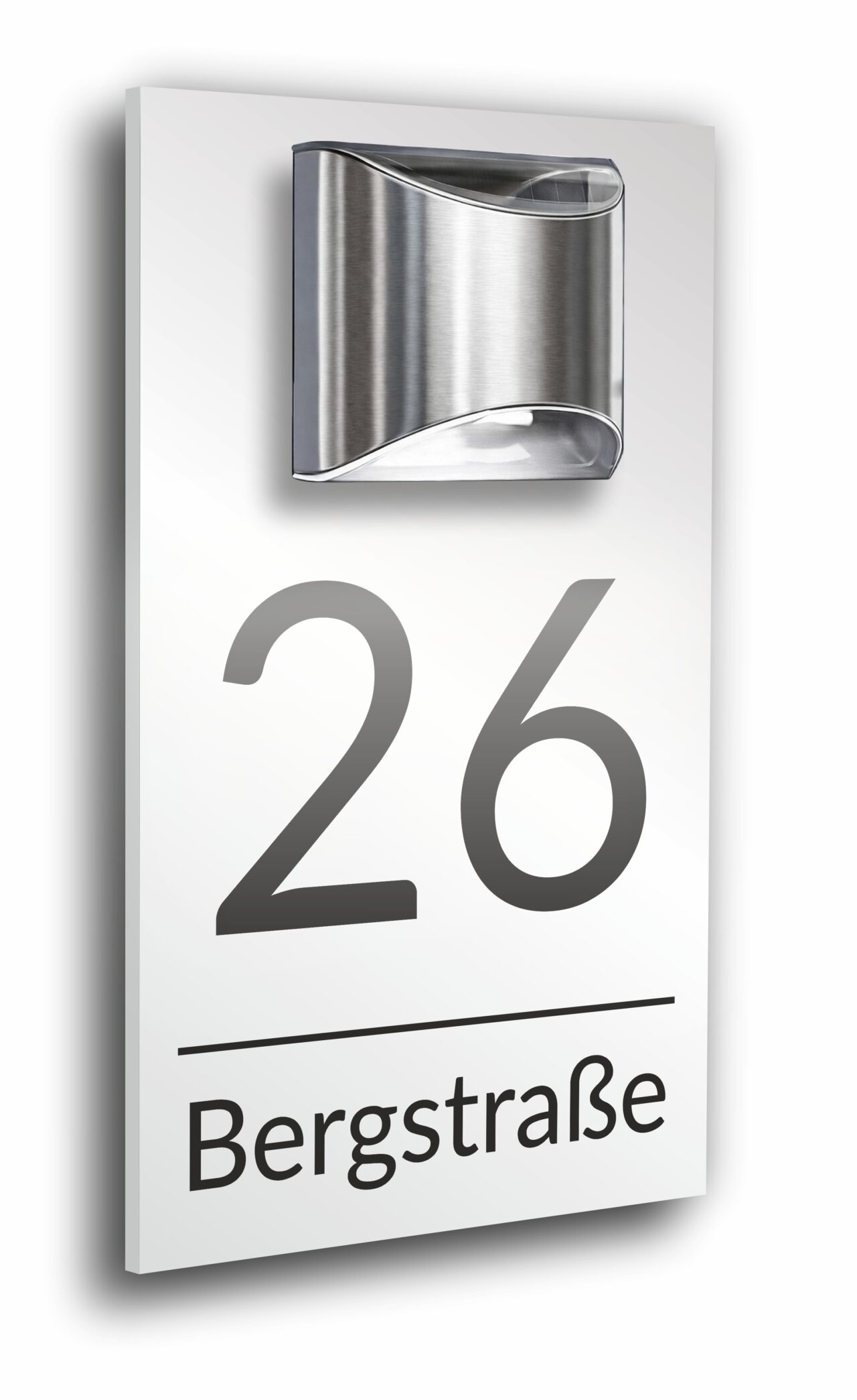 Premium Hausnummer beleuchtet mit LED Solar | individuell anpassbar | Acrylglas Weiß Matt | 3D Effekt | Wetterfest H1023