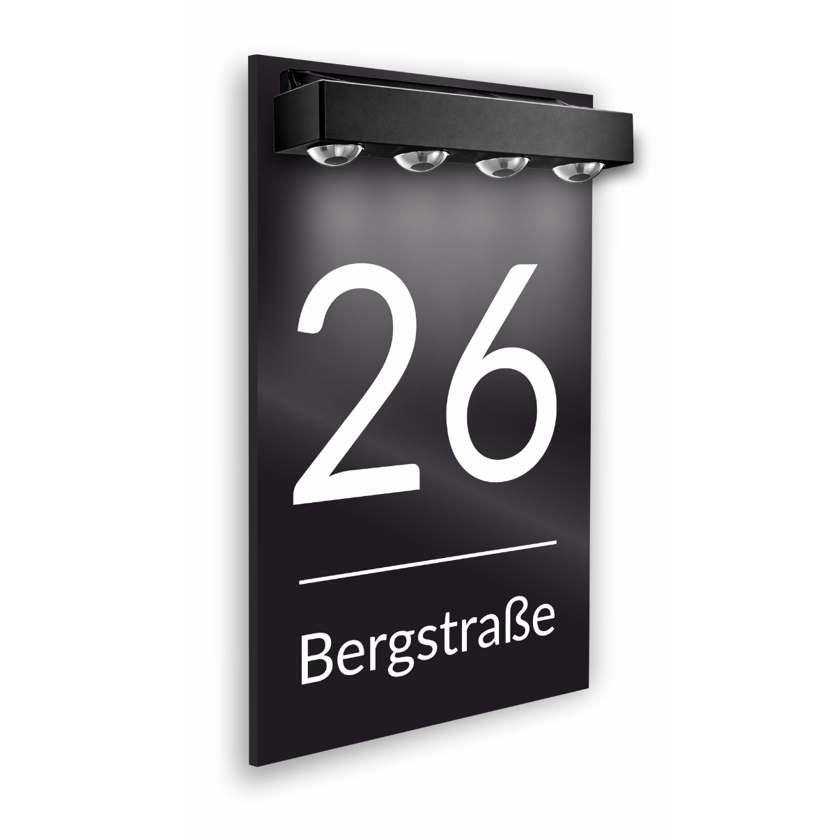 Premium Hausnummer beleuchtet mit LED Solar – RGB – inkl. 11 Farben | individuell anpassbar | Acrylglas Schwarz Matt | Wetterfest H1025 – Schwarz