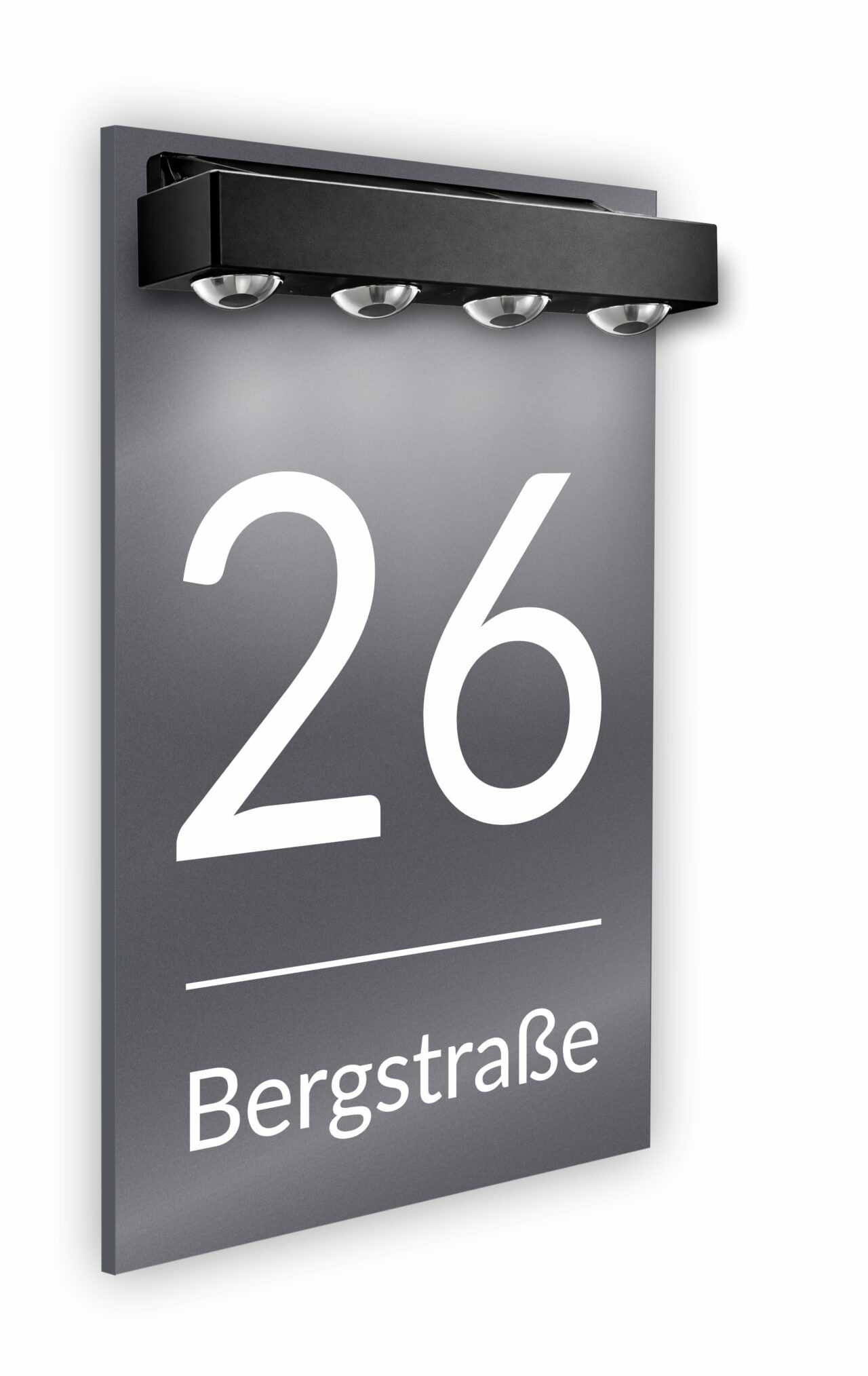 Premium Hausnummer beleuchtet mit LED Solar - RGB - inkl. 11 Farben | individuell anpassbar | Acrylglas Grau Matt | Wetterfest H1025 - Grau