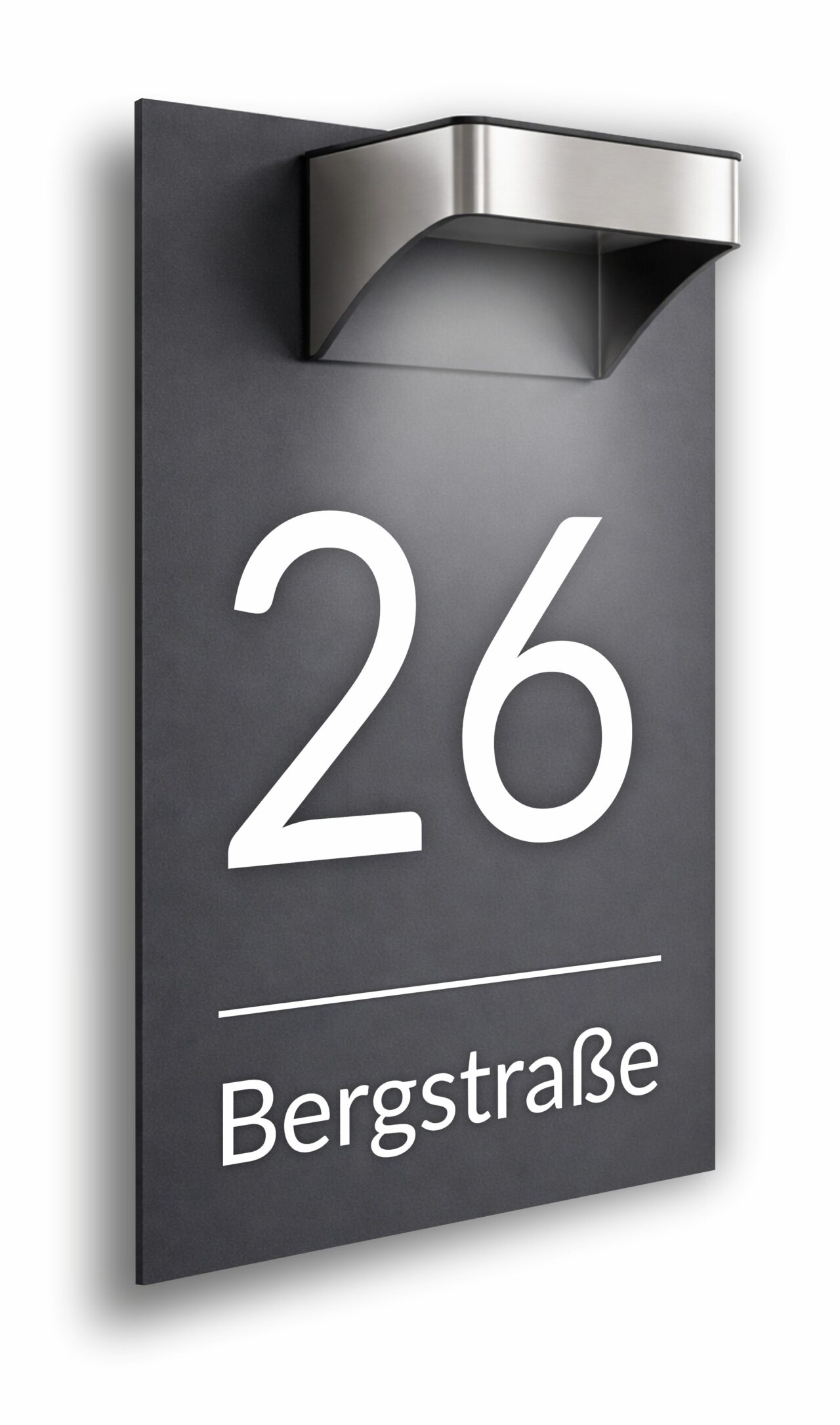 Premium Hausnummer beleuchtet mit LED Solar - RGB - inkl. 11 Farben | individuell anpassbar | Acrylglas Grau Matt | Wetterfest H1027 - Grau