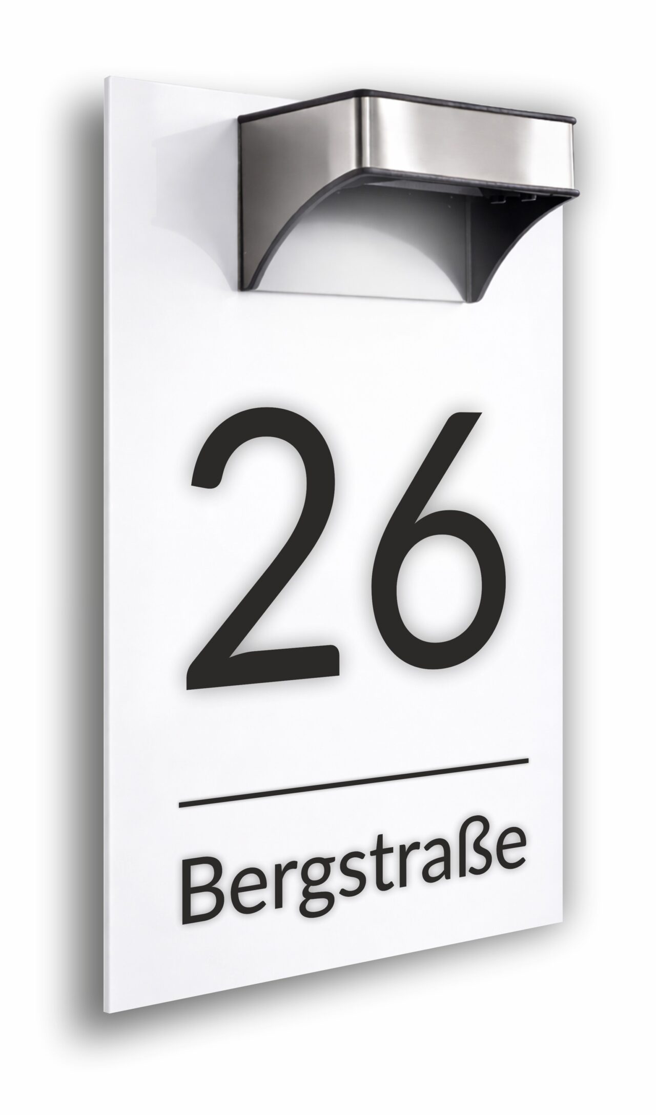 Premium Hausnummer beleuchtet mit LED Solar - RGB - inkl. 11 Farben | individuell anpassbar | Acrylglas Weiss Matt | Wetterfest H1027 - Weiss