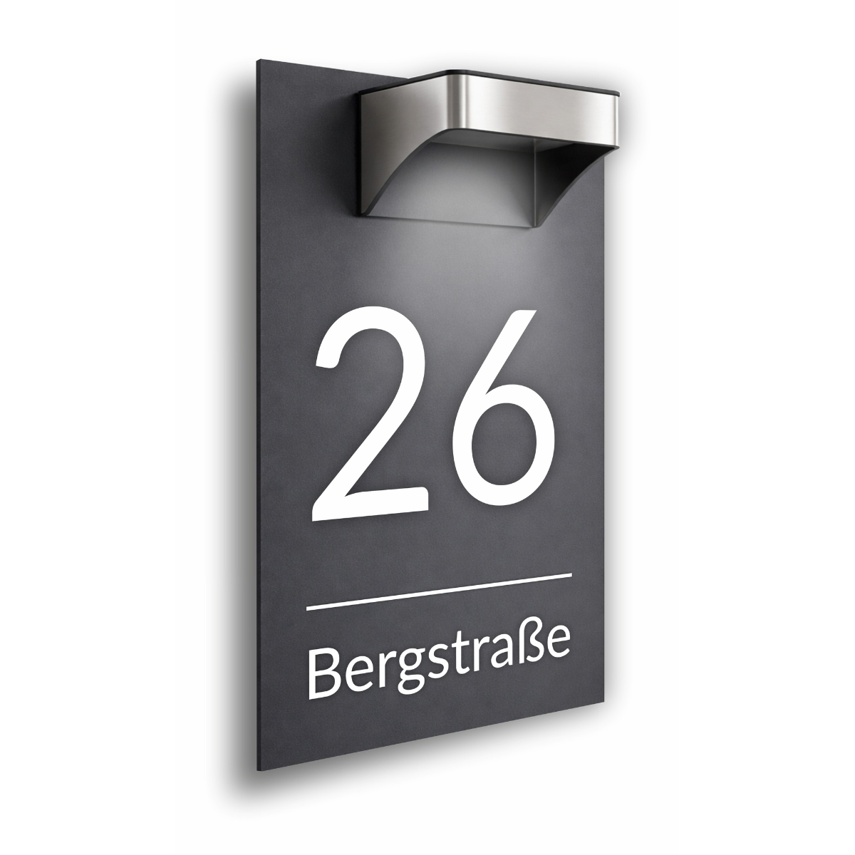 Premium Hausnummer beleuchtet mit LED Solar - RGB - inkl. 11 Farben | individuell anpassbar | Acrylglas Grau Matt | Wetterfest H1027 - Grau