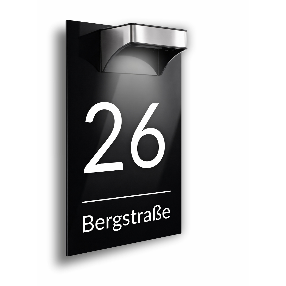 Premium Hausnummer beleuchtet mit LED Solar - RGB - inkl. 11 Farben | individuell anpassbar | Acrylglas Schwarz Matt | Wetterfest H1027 - Schwarz