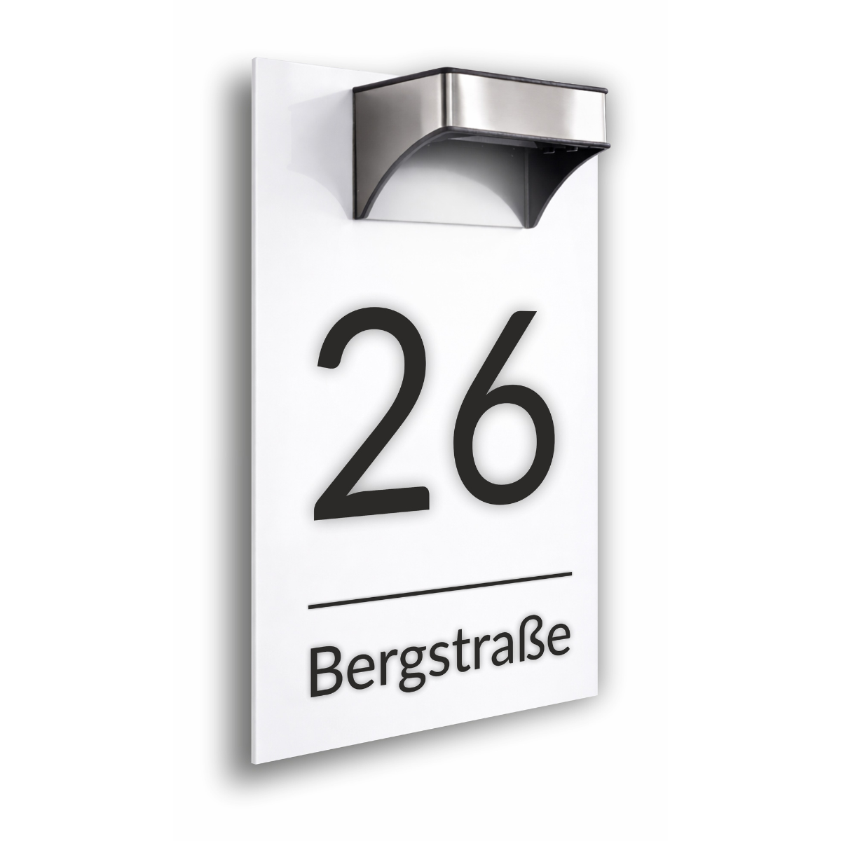 Premium Hausnummer beleuchtet mit LED Solar - RGB - inkl. 11 Farben | individuell anpassbar | Acrylglas Weiss Matt | Wetterfest H1027 - Weiss