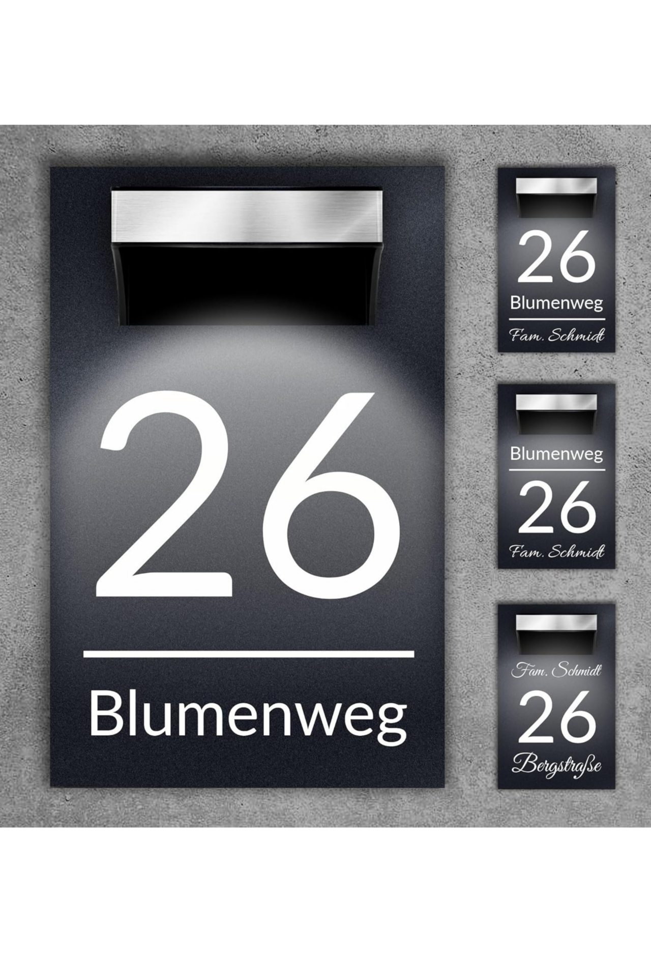 Premium Hausnummer beleuchtet mit LED Solar - RGB - inkl. 11 Farben | individuell anpassbar | Acrylglas Anthrazit Matt | Wetterfest H1027 - Anthrazit