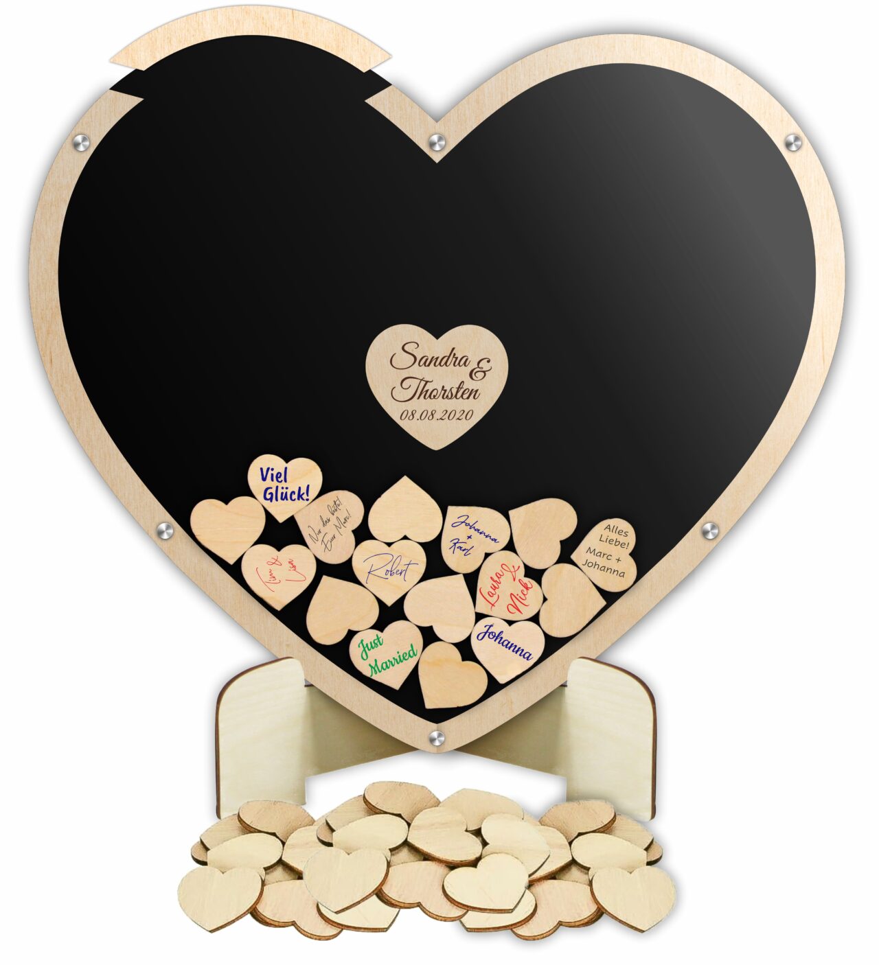 Gästebuch aus Holz und Acrylglas zur Hochzeit, personalisiert, Wunschgravur, Wunschfarbe inkl. Herzen